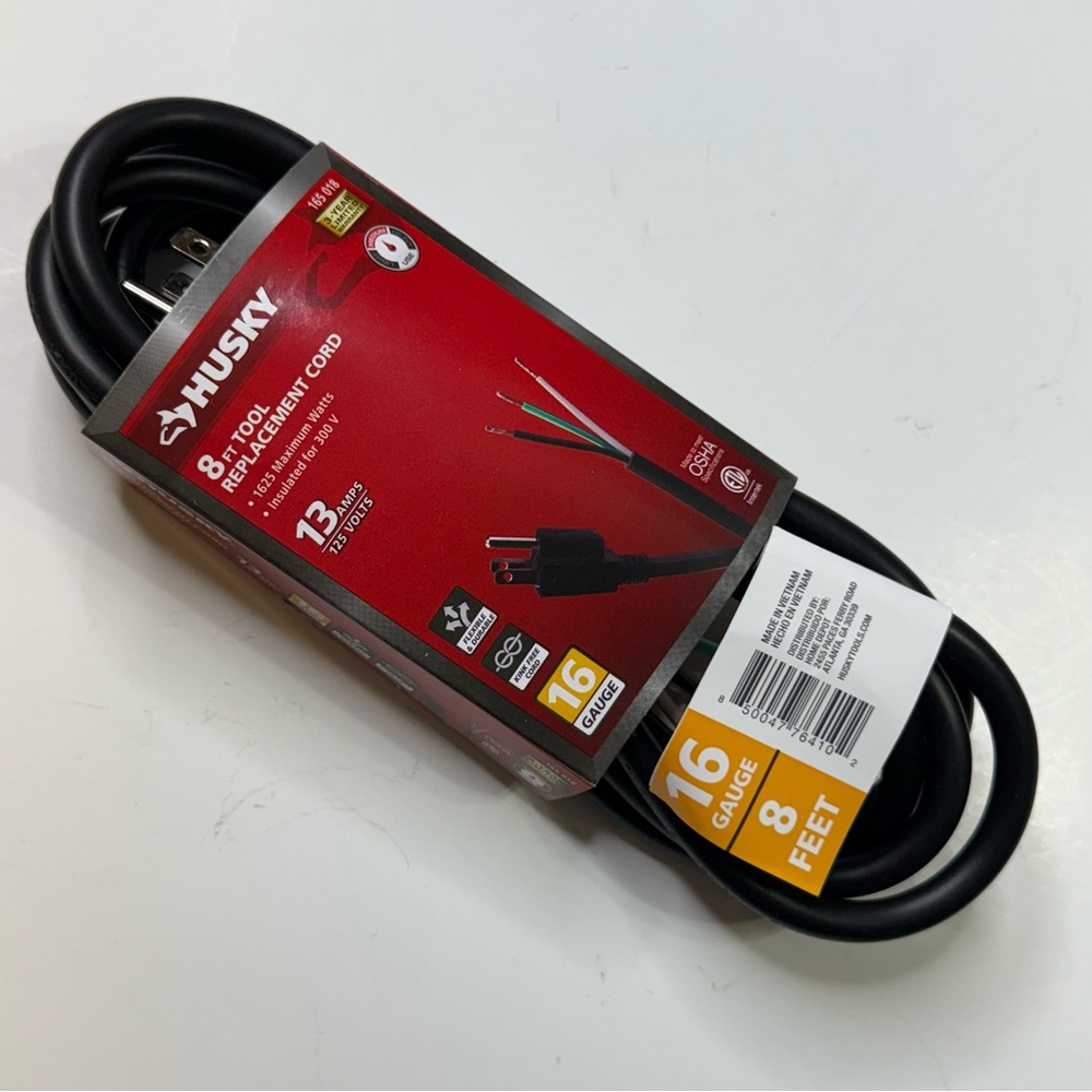 Husky 8 Ft. Tool Replacement Cord 13 Amp 16 Ga